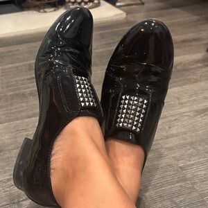 Sam Edelman Black Patent Leather Loafers with Silver Studs